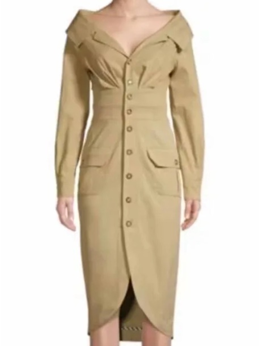 STAUD Beige Button-Front Utility Dress